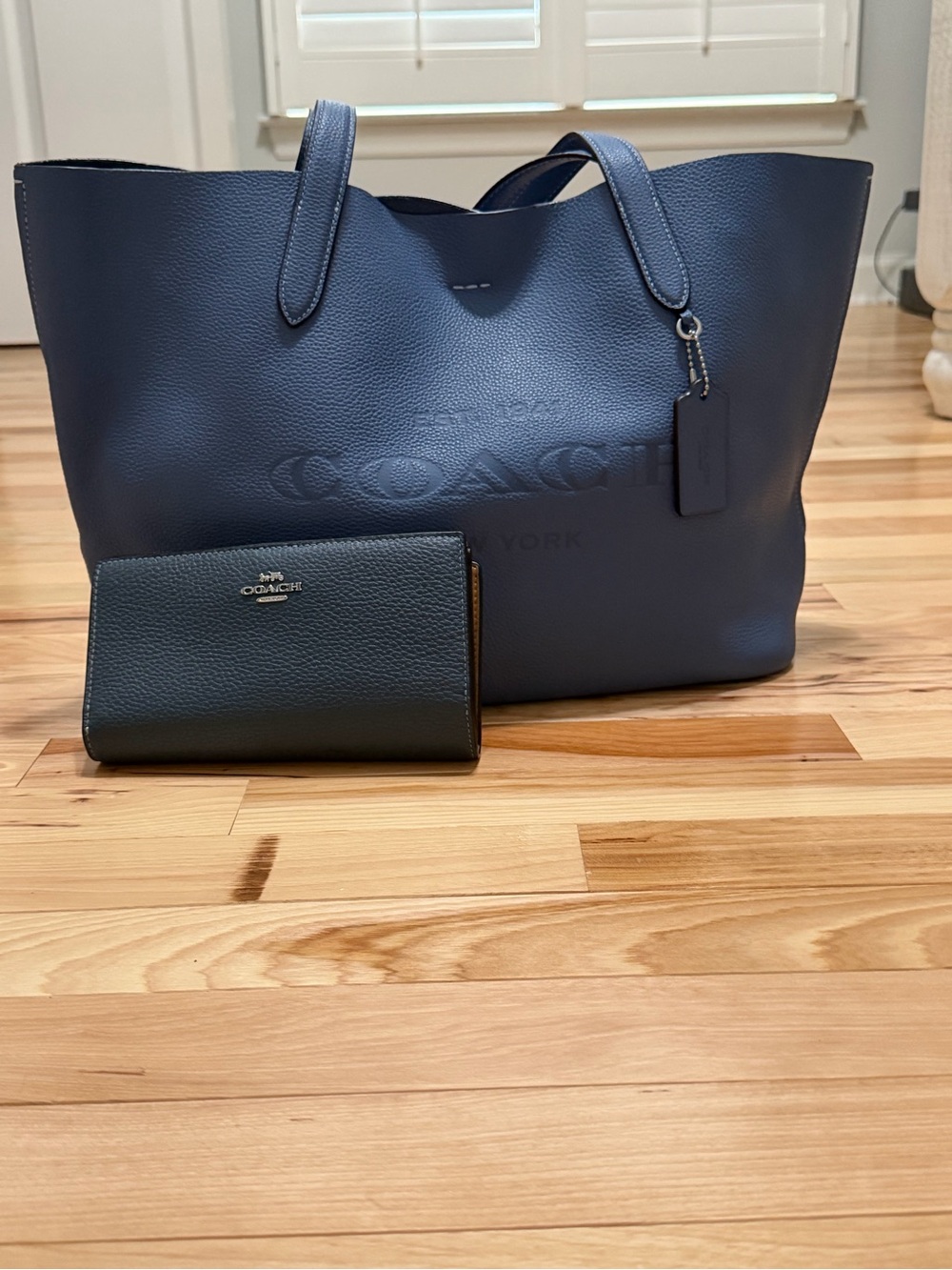 COACH Navy Leather Tote with Matching Wallet